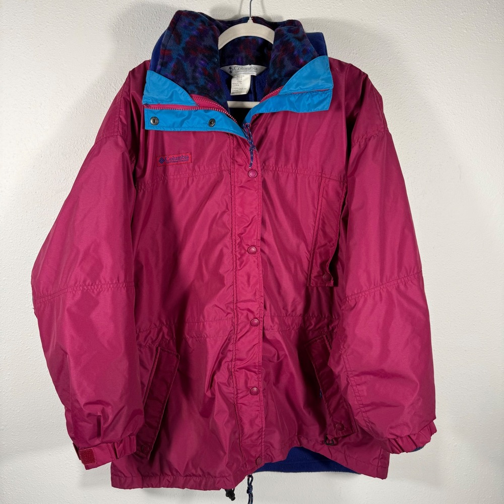 Vtg Columbia Sportswear Longs Peak Jacket Women's XL Pink Teal Blue Fleece Lined